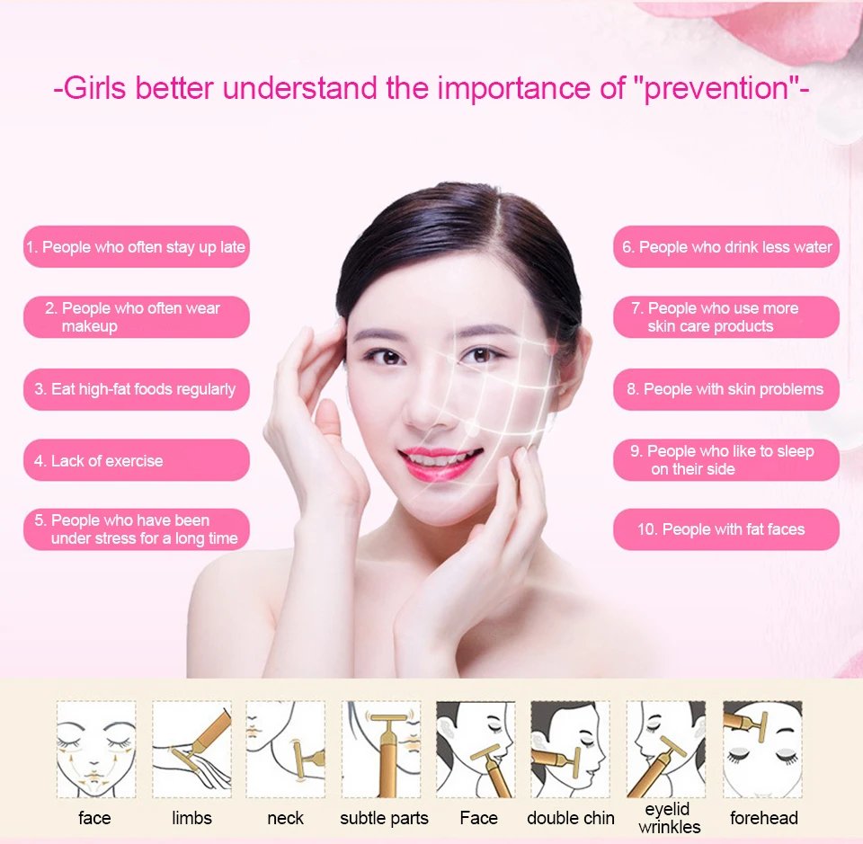 24K Gold T Beauty Bar Energy Roller Electric Face-lifting Facial Massage Beauty Instrument Waterproof Vibrating Face Care Stick